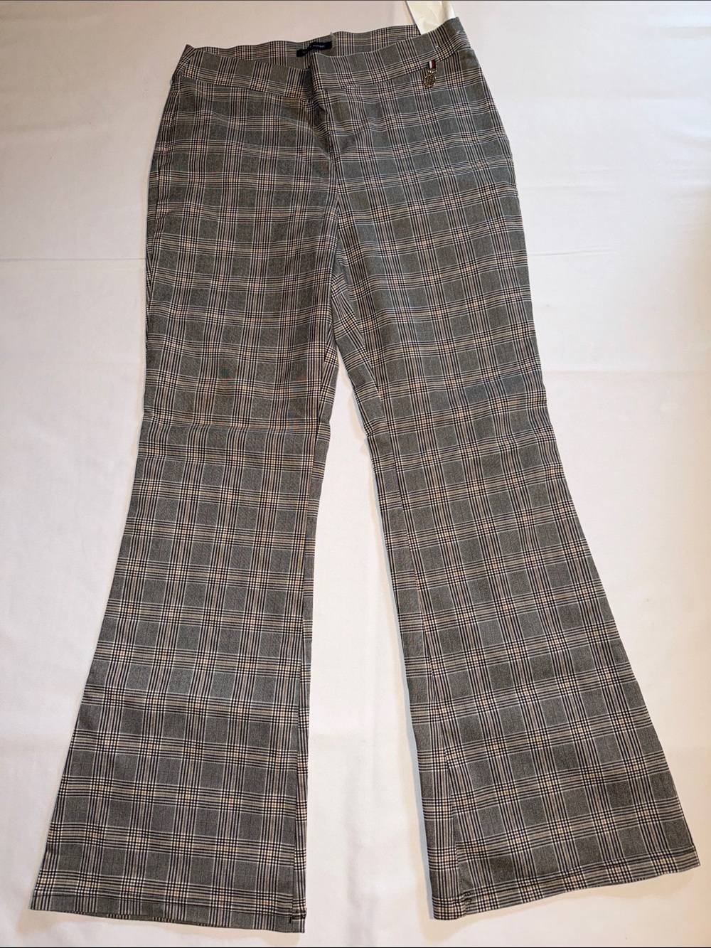 Tommy Hilfiger Plaid Flared Leg Stretch Pull On Ankle Pants Women's Size 12